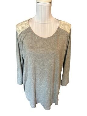 pixley Gray Long Sleeve Top White Lace Overlay Size L